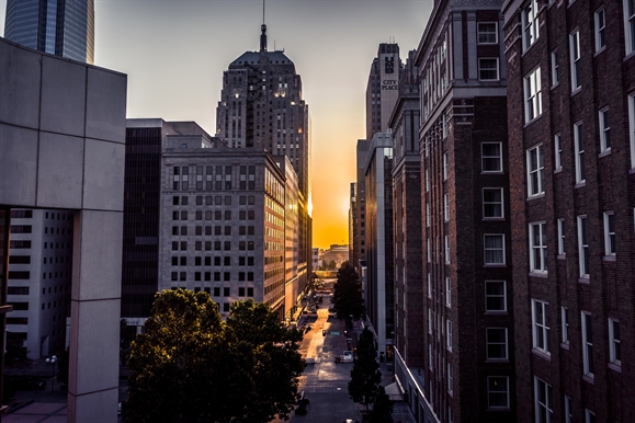Oklahoma city buildings at dusk 